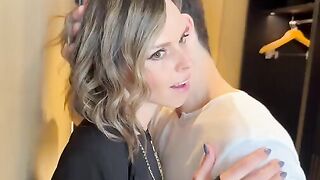 A wife is having fun with two guys at a party, getting wild