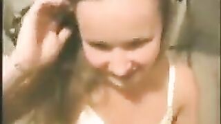 A happy young girl is fucking with her boyfriend at home