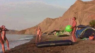 Play badminton naked on the nude beach
