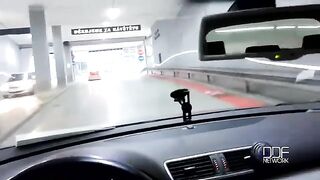 A cute girl gave a blowjob to a guy while he was driving