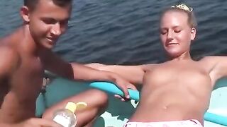 Young people are debauchery on the river, a wild outdoor scene
