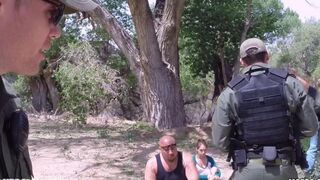 A hot grandma fucks with a soldier in the pickup truck