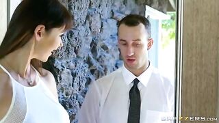 A noble man with big dick fucks a beautiful woman on the couch