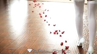 A young brunette gets fucked on the bed in POV style