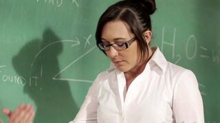 A girl is being fucked by her lesbian teacher on the table