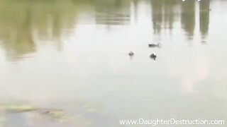 A young girl tried to show her tits on the pier