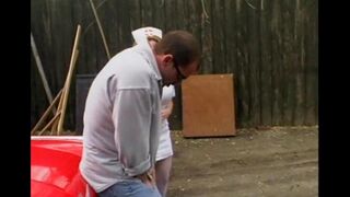 A nurse is having fun with a guy straight in the car
