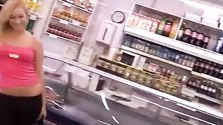 Blonde beauty works in the store, but she has other plans in mind