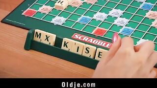 A young blond woman seduced a peasant in the kitchen and on the table