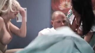 Two hot nurses are having fun with a man and make him cum