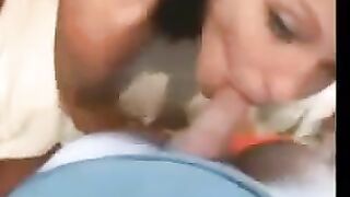 Guy finished on the face of a cute brunette after intense sex on the bed
