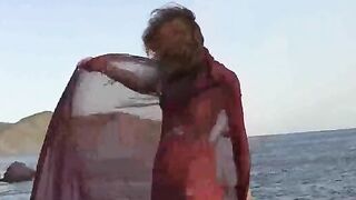 A girl with small boobs got them wet in the rain