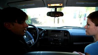 A sexy girl gives a blowjob to her friend in the car