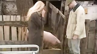 A cute Russian girl has sex right in the village with a guy
