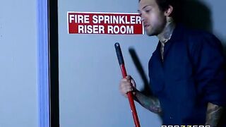 A cleaning man got fucked by hot Abigail Mac in the back room