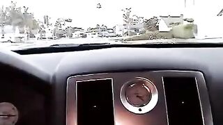 The cute girl gave a blowjob in the car to earn money