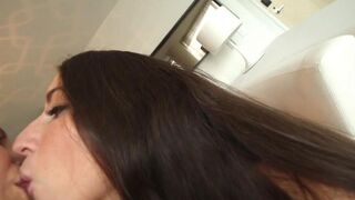 Two cute girls are fucking on the couch with passion