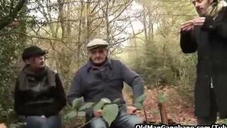 A father and son fuck his daughter and her friend in the forest