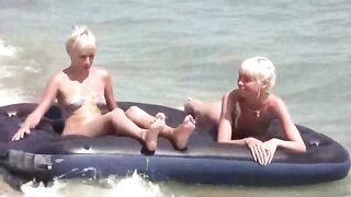 A hot naked chick is having fun on the mattress