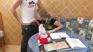 Instead of studying, a cute schoolgirl prefers to have sex