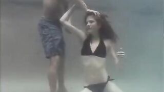 Redhead beauty makes love with a guy in the pool
