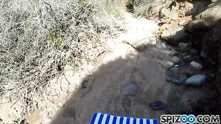 Pretty girl Jessica James has sex with a guy outdoors