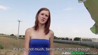 A red-haired girl fucked in the hay pile