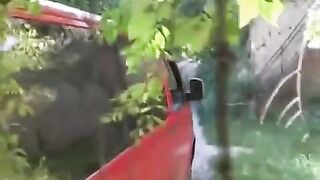 The man squeezed the girl’s tits near his car and fucked her