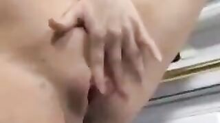 A man came to the kitchen and made a cum shot on the pregnant woman’s belly