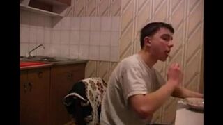 A mother with cancer gets fucked by her son in the kitchen