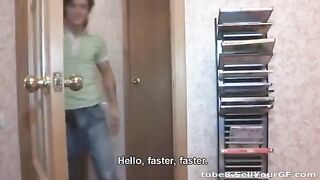Young guy shooting home porn with his sexy amateur girlfriend with small tits