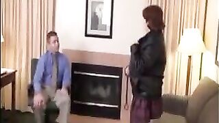 A fat woman in stockings tries to please her boss in this hot video