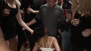A mature woman is fucked by several guys in a rough session