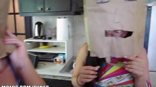 Girls wear bags on their heads for swingers party