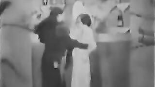 A threesome sex with two girls and a guy from an old movie