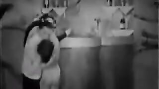 A threesome sex with two girls and a guy from an old movie
