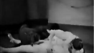A threesome sex with two girls and a guy from an old movie