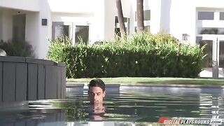 A hot girl is fucking with someone in the swimming pool