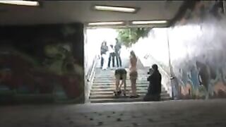 The girl was caught naked and was fucked on the public transition