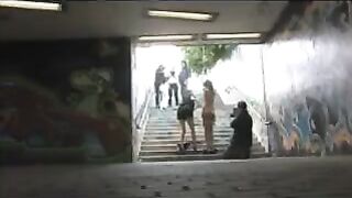 The girl was caught naked and was fucked on the public transition