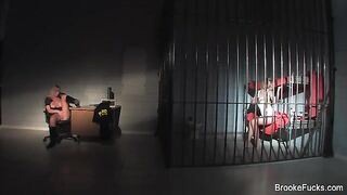 The guard caressed herself with her fingers in uniform at work
