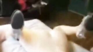 The girl was grabbed and put on the bed with intense passion