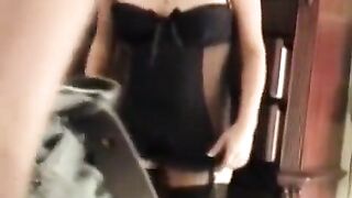 A hot wife in a corset gets fucked hard by her husband