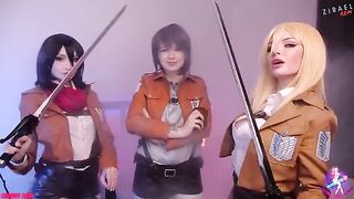 Lesbian threesome with Mikasa, Sasha, and Historia in HD quality