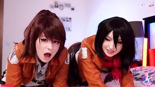 Lesbian threesome with Mikasa, Sasha, and Historia in HD quality