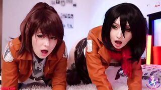 Lesbian threesome with Mikasa, Sasha, and Historia in HD quality