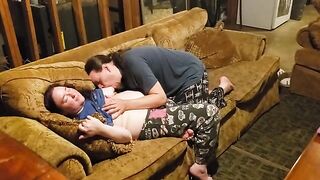 The man, an expert in oral sex, makes the chubby wife cum multiple times