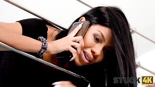 A hot busty Latina gets stuck and a guy takes advantage of the situation
