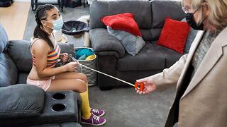 The adorable princess pleases the old man in every pose