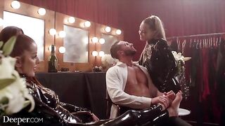 Two girls in latex, Avery and Vanna, have an intense threesome sex session